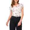 Vince Camuto Floral Print Ruffle Sleeve Mesh Top In Arctic Wolf