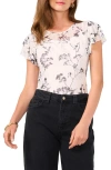 Vince Camuto Floral Print Ruffle Sleeve Mesh Top In Arctic Wolf