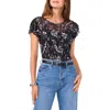 Vince Camuto Floral Print Ruffle Sleeve Mesh Top In Rich Black