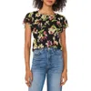 Vince Camuto Women's Floral-printed Ruffled-sleeve Top In Rich Black