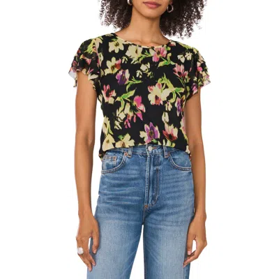 Vince Camuto Women's Floral-printed Ruffled-sleeve Top In Rich Black