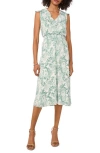 Vince Camuto Floral Print Ruffle Smocked Waist Midi Dress In Brook Green