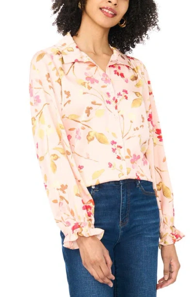 Vince Camuto Floral Print Ruffle Trim Shirt In Multi
