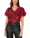 Vince Camuto Floral V-neck Ruffle Sleeve Top In Cherry