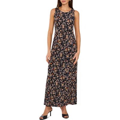 Vince Camuto Floral Print Sleeveless Maxi Dress In Rich Black