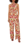 Vince Camuto Floral Print Smocked Waist Sleeveless Wide Leg Jumpsuit In Red