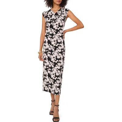 Vince Camuto Floral Print Stretch Jersey Maxi Dress In Rich Black