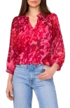 Vince Camuto Floral Print Tie Neck Top In Red