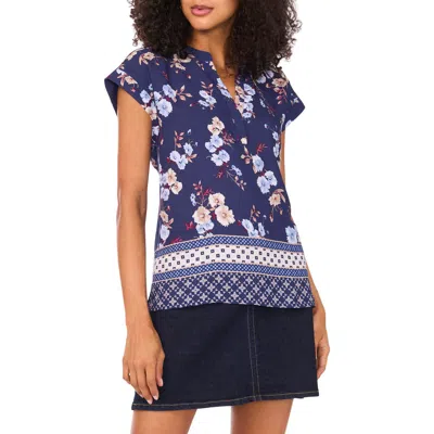 Vince Camuto Floral Print Top In Blue