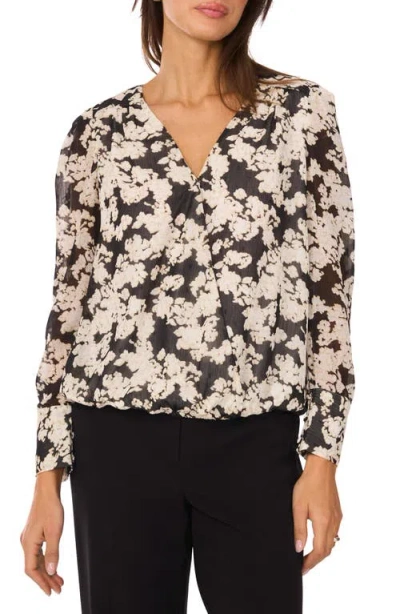 Vince Camuto Floral Print Top In Rich Black