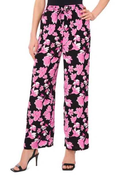 Vince Camuto Floral Print Wide Leg Drawstring Pants In Violet Blush