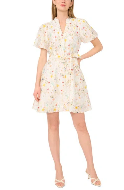 Vince Camuto Puff Sleeve A Line Belted Mini Dress In Multi