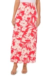 Vince Camuto Floral Pull-on Midi Skirt In Cayenne