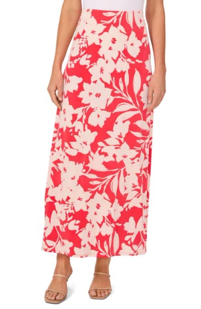 Vince Camuto Floral Pull-on Midi Skirt In Cayenne