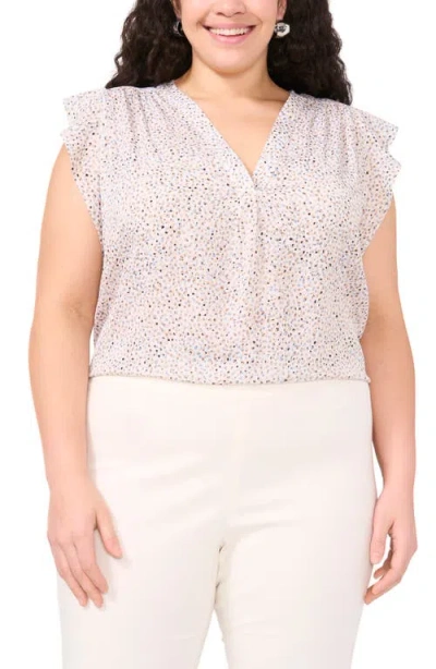 Vince Camuto Floral Ruffle Cap Sleeve Top In New Ivory