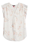 VINCE CAMUTO FLORAL RUFFLE CAP SLEEVE TOP