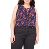Vince Camuto Floral Ruffle Neck Sleeveless Top In Multi
