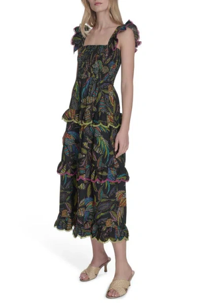 Vince Camuto Floral Ruffle Sleeve Cotton Midi Ssundress In Multi