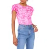 Vince Camuto Floral Ruffle Sleeve Mesh Top In Pink