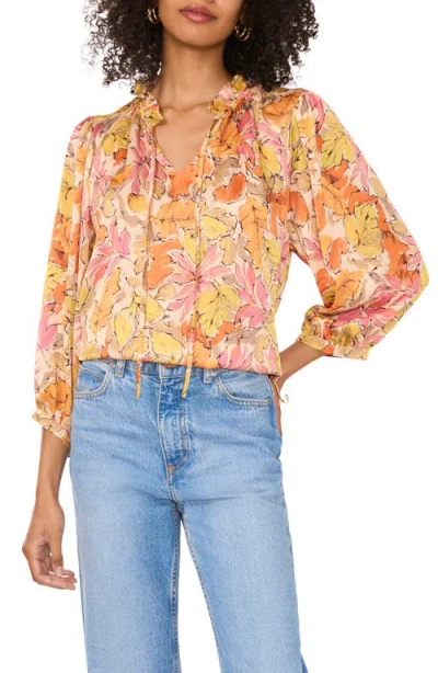 Vince Camuto Floral Satin Top In Crushed Orange