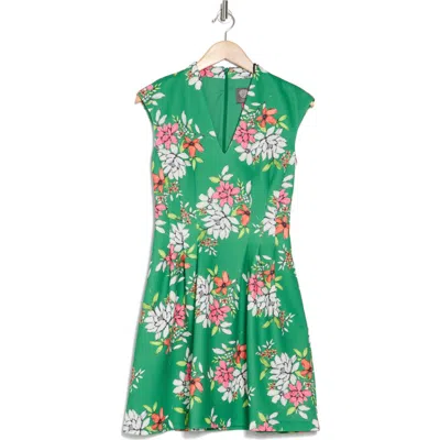 Vince Camuto Floral Scuba Fit & Flare Dress In Green