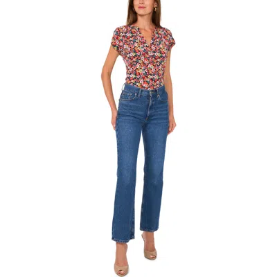 Vince Camuto Floral Short Sleeve Button-up Shirt In Navy/coral Floral