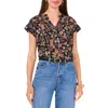 Vince Camuto Floral Short Sleeve Georgette Top In Rich Black