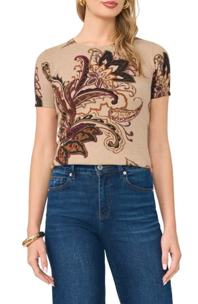 Vince Camuto Floral Short Sleeve Sweater In Yellow