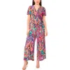 Vince Camuto Floral Short Sleeve Wide Leg Jumpsuit In Multi