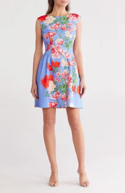 Vince Camuto Floral Sleeveless Fit & Flare Dress In Light Blue