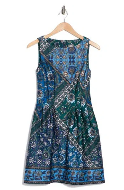 Vince Camuto Floral Sleeveless Fit & Flare Dress In Navy