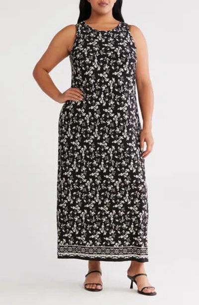 Vince Camuto Floral Sleeveless Jersey Maxi Dress In Black