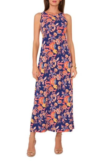 Vince Camuto Floral Sleeveless Jersey Maxi Dress In Blue