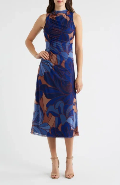 Vince Camuto Floral Sleeveless Mesh Midi Dress