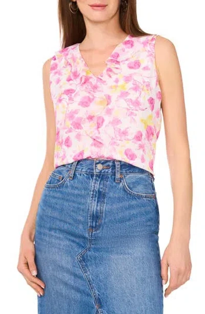 VINCE CAMUTO VINCE CAMUTO FLORAL SLEEVELESS RUFFLE CHIFFON TOP
