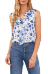 VINCE CAMUTO FLORAL SLEEVELESS RUFFLE CHIFFON TOP