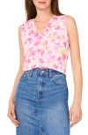 Vince Camuto Floral Sleeveless Ruffle Chiffon Top In Violet Blush