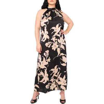 VINCE CAMUTO VINCE CAMUTO FLORAL SLEEVELESS SATIN MAXI DRESS