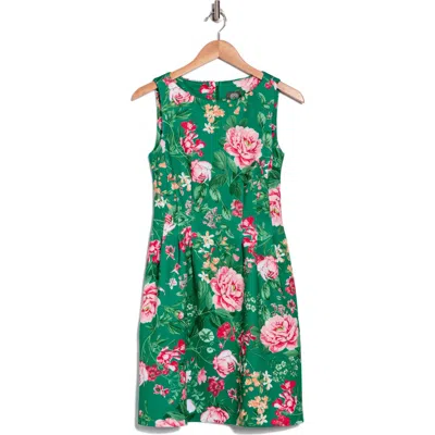 Vince Camuto Floral Sleeveless Scuba Fit & Flare Dress In Green