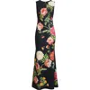 Vince Camuto Floral Sleeveless Scuba Mermaid Gown In Black Multi