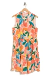 VINCE CAMUTO VINCE CAMUTO FLORAL SLEEVELESS TIERED LINEN BLEND DRESS