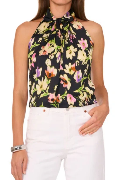 Vince Camuto Floral Sleeveless Top In Rich Black