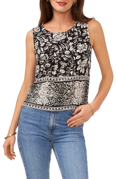 Vince Camuto Floral Sleeveless Top In Rich Black