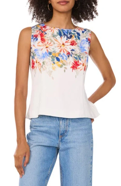 Vince Camuto Floral Sleeveless Top In Ultra White