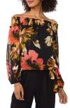 Vince Camuto Floral Smocked Off The Shoulder Tie Hem Top