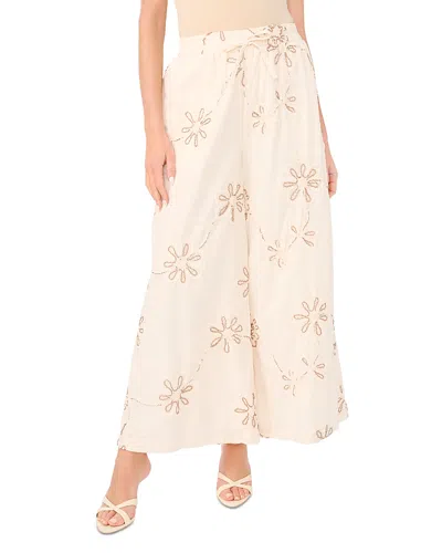 Vince Camuto Floral Soutache Drawstring Pants In Neutral