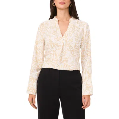 Vince Camuto Floral Split Neck Top In Natural Sand