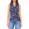 Vince Camuto Floral Surplice V-neck Sleeveless Jersey Top In Blue