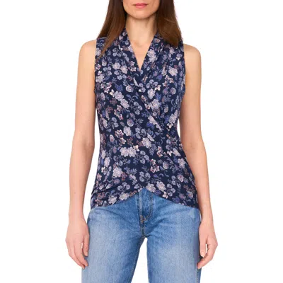 Vince Camuto Floral Surplice V-neck Sleeveless Jersey Top In Blue