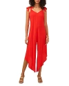 Vince Camuto Tie Shoulder Asymmetric Crop Jumpsuit In Lobster Red